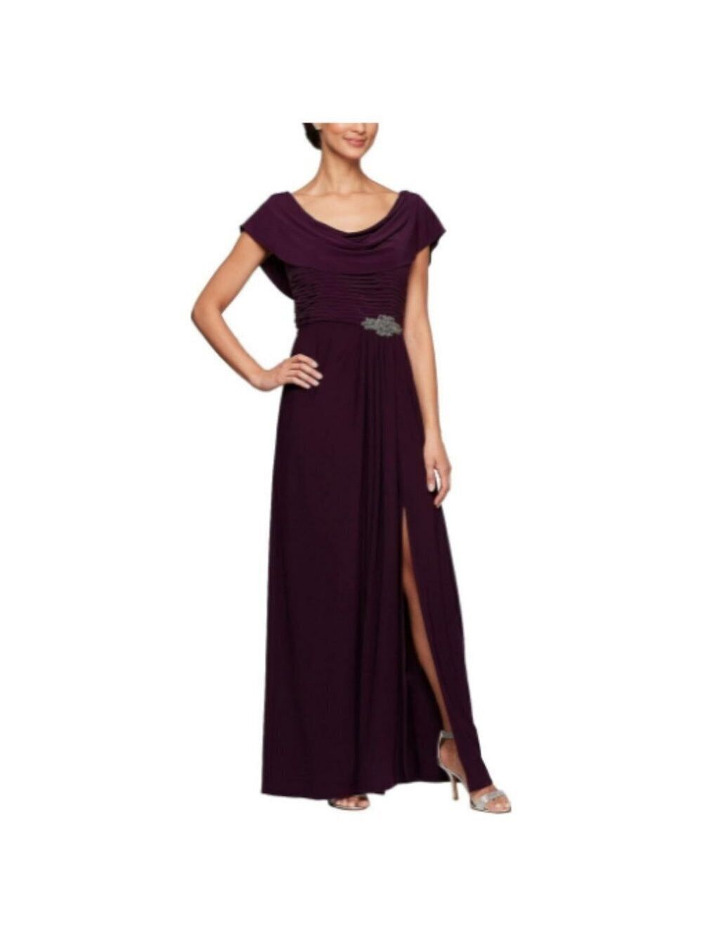 Alex Evenings ✨ Long Cowl Neck A-Line Dress Size 16 Eggplant NWT